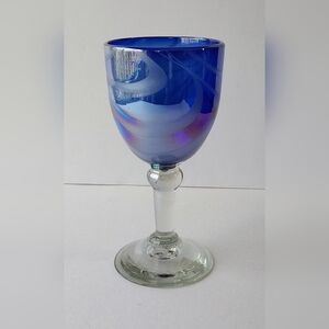 Artisan Blue and White Swirl Glass Goblet